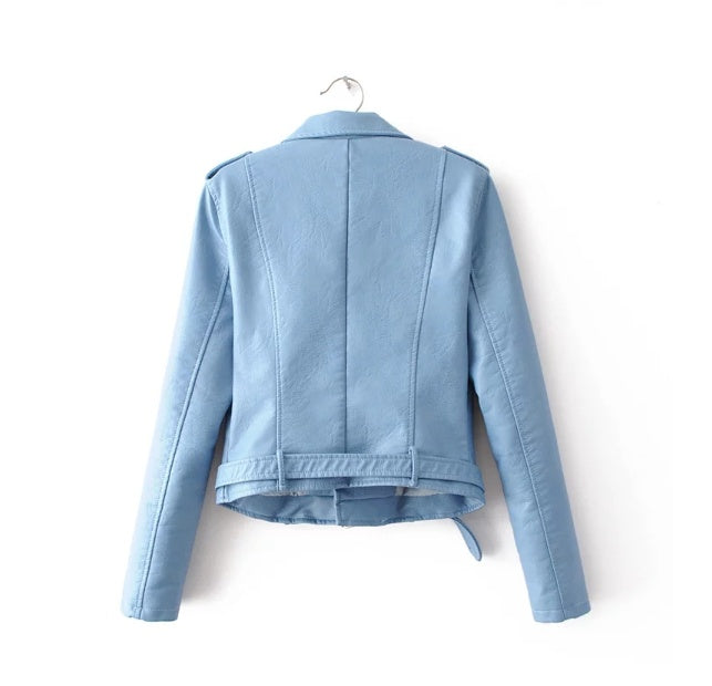 Blue Jacket Stylish Loose Fit Faux Leather Jacket for Women
