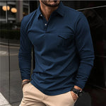 Denim blue casual long sleeve polo shirt
