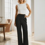 VexoFinds Women's moisture-wicking wide-leg pants worn by a model in a stylish indoor setting.