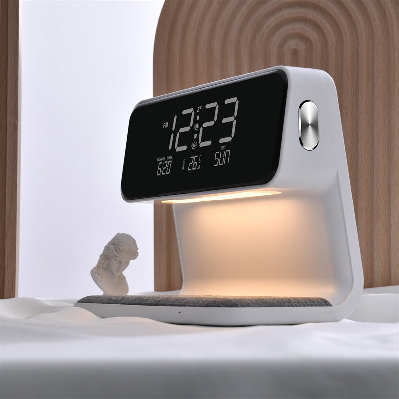 Creative 3 In 1 Bedside Lamp Wireless Charging LCD Screen Alarm Clock  Wireless Phone Charger | VexoFinds