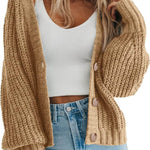 Women’s Thick Knitted Cardigan Sweater – Warm Button-Down Long Sleeve | VexoFinds