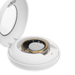 Smart fitness ring for men and women displayed in a white charging case.