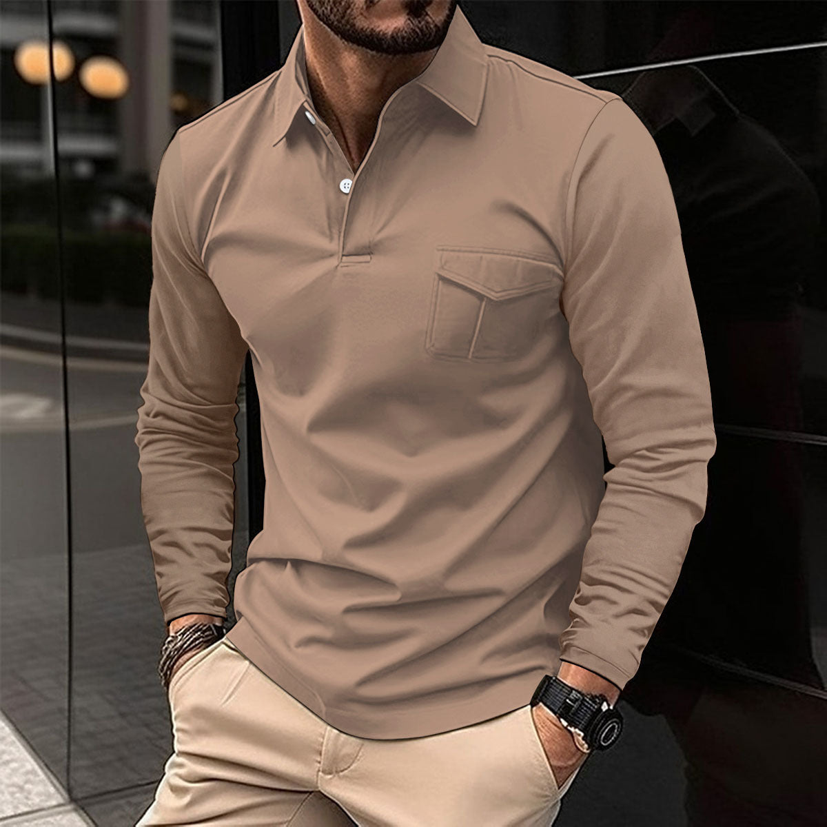 Casual Long Sleeve Polo Shirt for Men – Asymmetric Loose Fit Sports Polo in Multiple Colors | VexoFinds