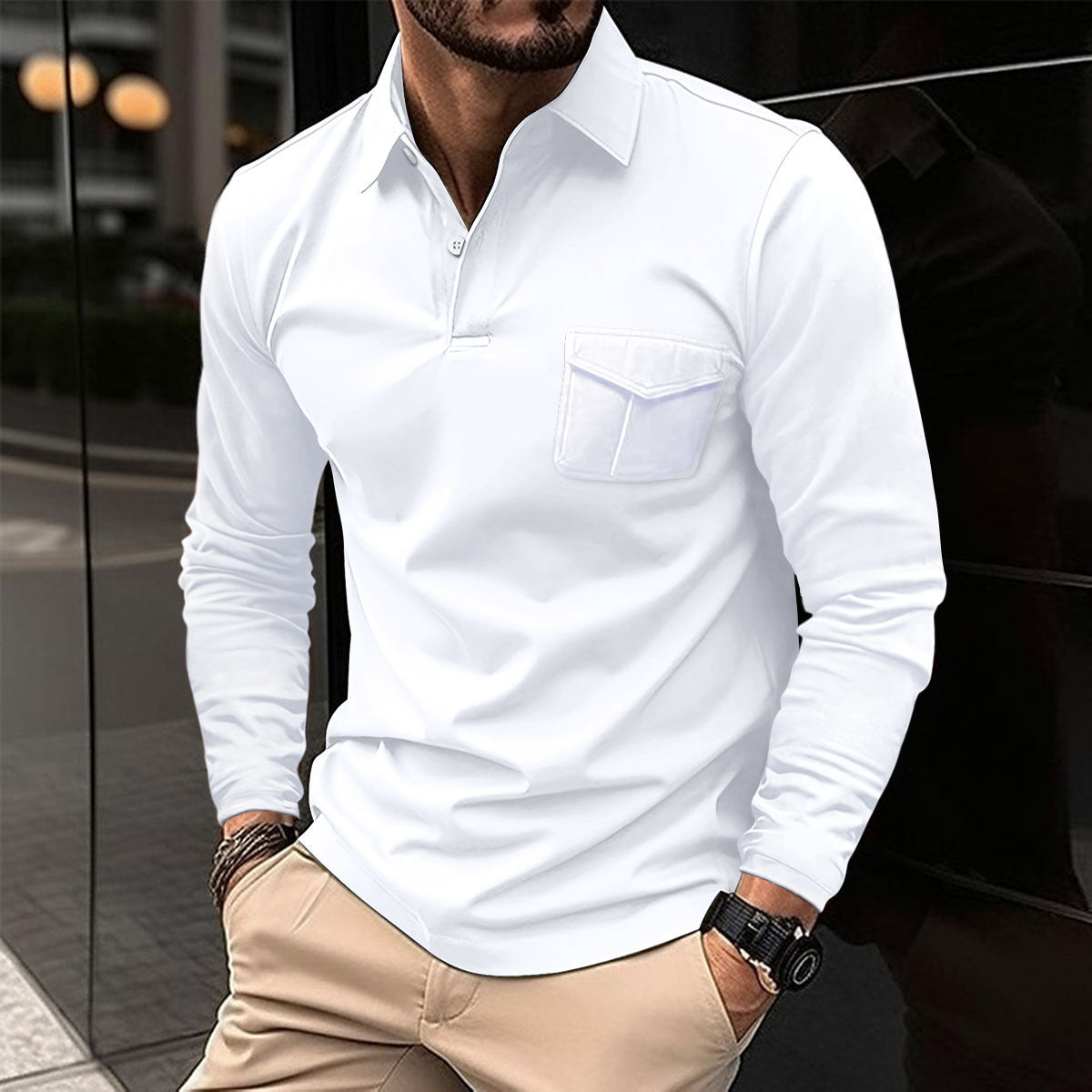 White asymmetric polo shirt for men
