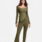 Solid Color Pajamas Set – Comfortable Homewear Top & Pants Suit | VexoFinds