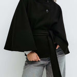 Winter High Neck Batwing Sleeve Coat with Belt – Elegant Loose Trench Jacket for Women | VexoFinds