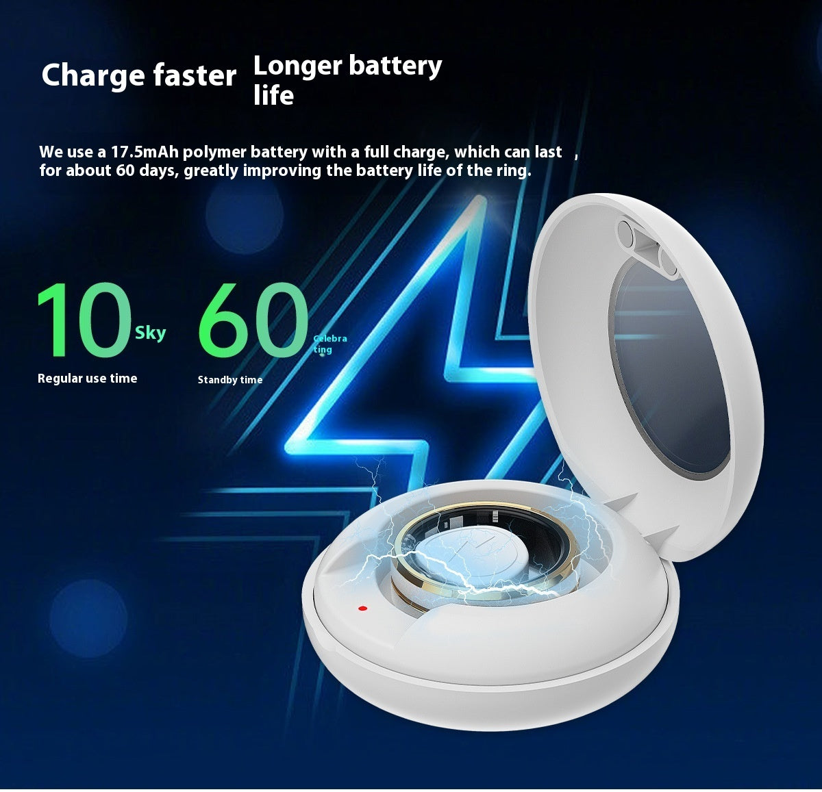 Smart fitness ring for men and women charging station with longer battery life features.