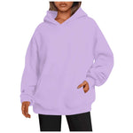 Person wearing a light purple hoodie on a white background