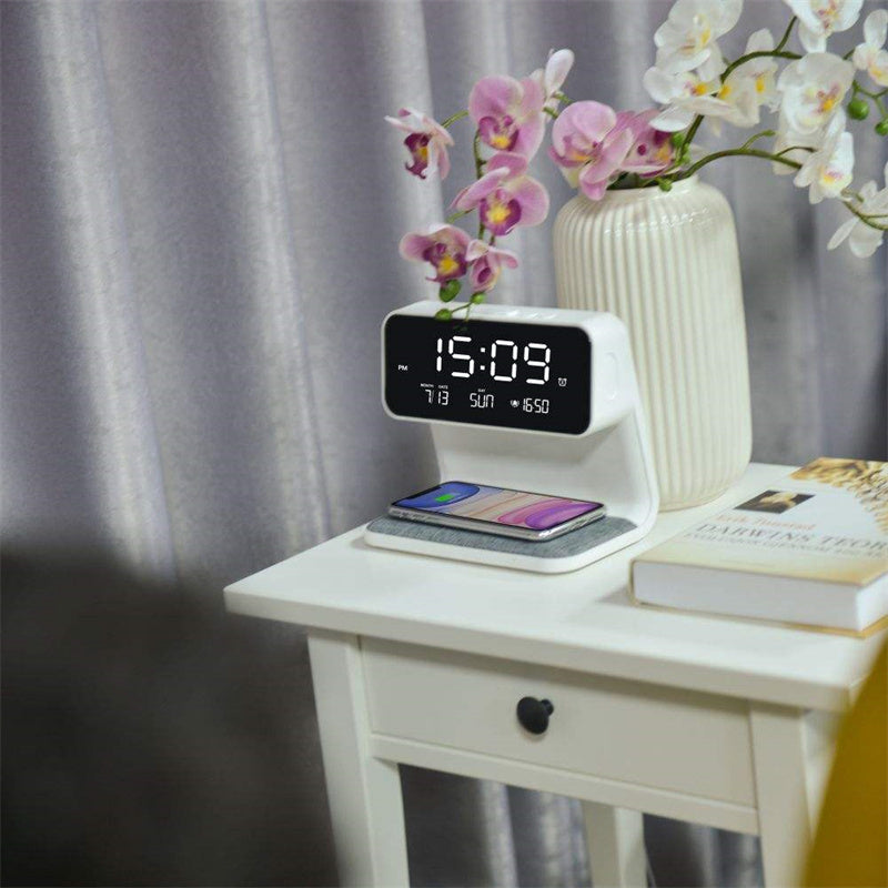 Creative 3 In 1 Bedside Lamp Wireless Charging LCD Screen Alarm Clock  Wireless Phone Charger | VexoFinds
