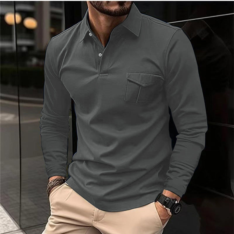 Gray casual long sleeve polo shirt for men
