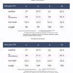 Size chart for VexoFinds women’s moisture-wicking wide-leg pants with dimensions for waist, hips, and length.