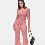 Solid Color Pajamas Set – Comfortable Homewear Top & Pants Suit | VexoFinds